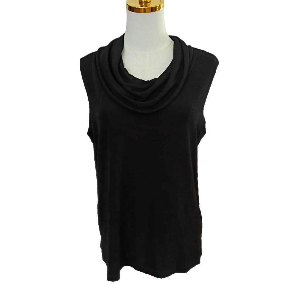West End Women's Large Black Cowl Neck Sleeveless Dressy Silky Tank Top